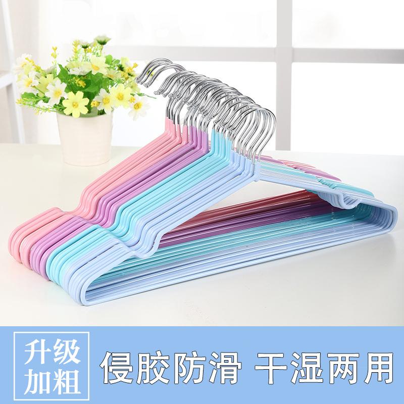 Wholesale Stainless Steel Traceless Clothes Hanger Hotel Household Clothes Rack Children's Groove Anti-Slip Drying Clothes Hanging Dip Plastic Hangers