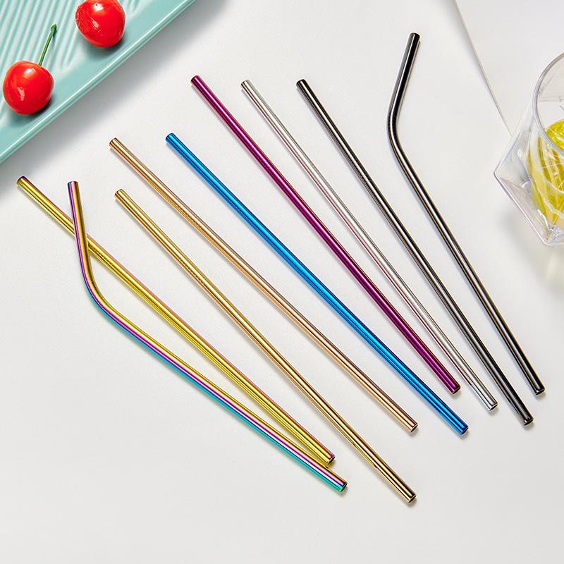 Cross-border 304 stainless steel straw manufacturers wholesale Amazon color milk tea coffee beverage metal straw set