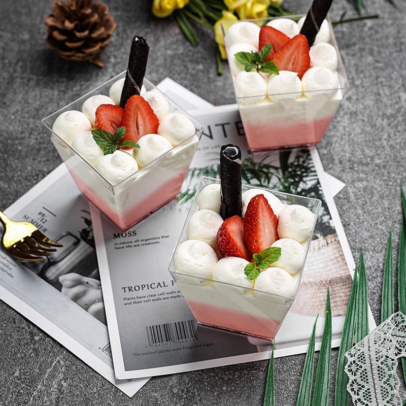Factory Wholesale 190ml Disposable Dessert Cups Large Capacity Trapezoidal Dessert Mousse Cups Hard Plastic Cups Pudding Cups thumbnail 2