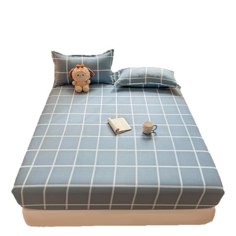 Washed Cotton Fitted Sheet Three-Piece Set, Simple Brushed Fabric Dustproof Mattress Protector, Single Piece Non-Slip Bed Cover thumbnail 5