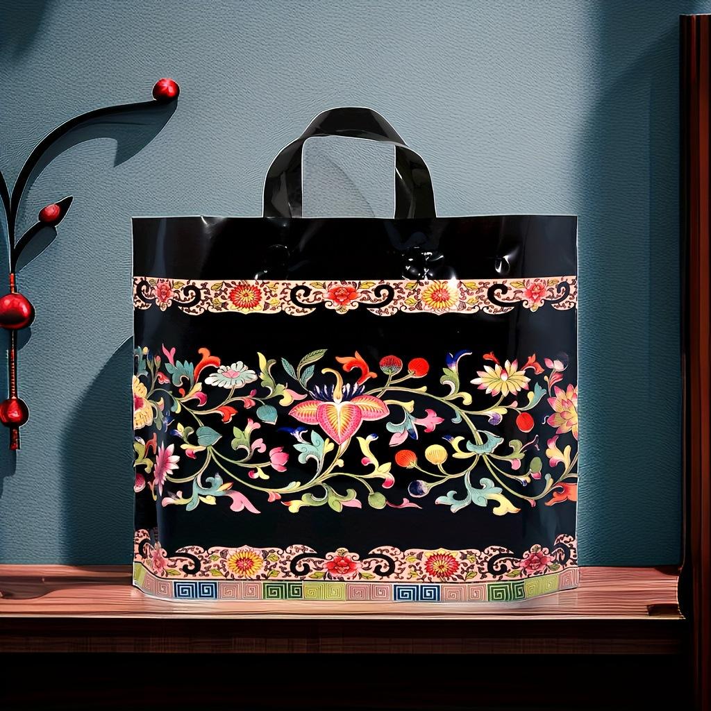 Colorful flowers on black background; 14 silk small size 30*25 bottom 6cm; 10