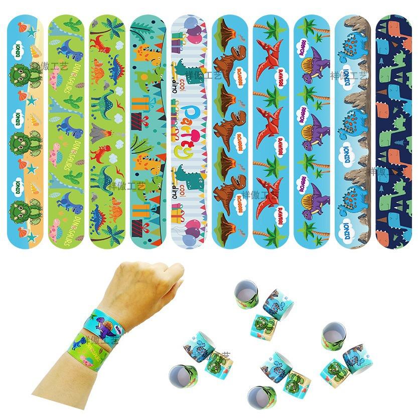 Cross-border Dinosaur Party Pop Circle Children's Birthday Cartoon Pat Circle Bracelet Custom Printed Animal Wrist Band