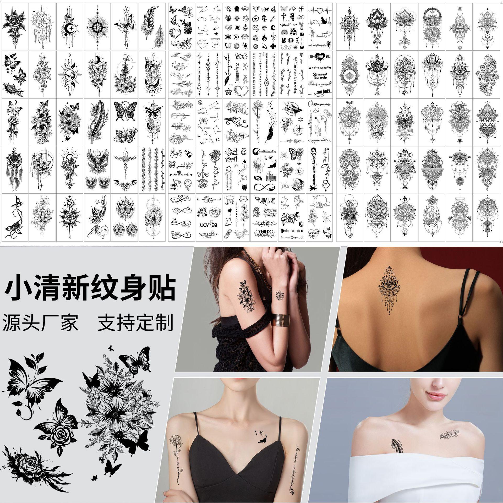 Cross-border New European and American Black and White Dark Tattoo Sticker Ins Butterfly Flower Sexy Female Simulation Small Fresh Tattoo Sticker