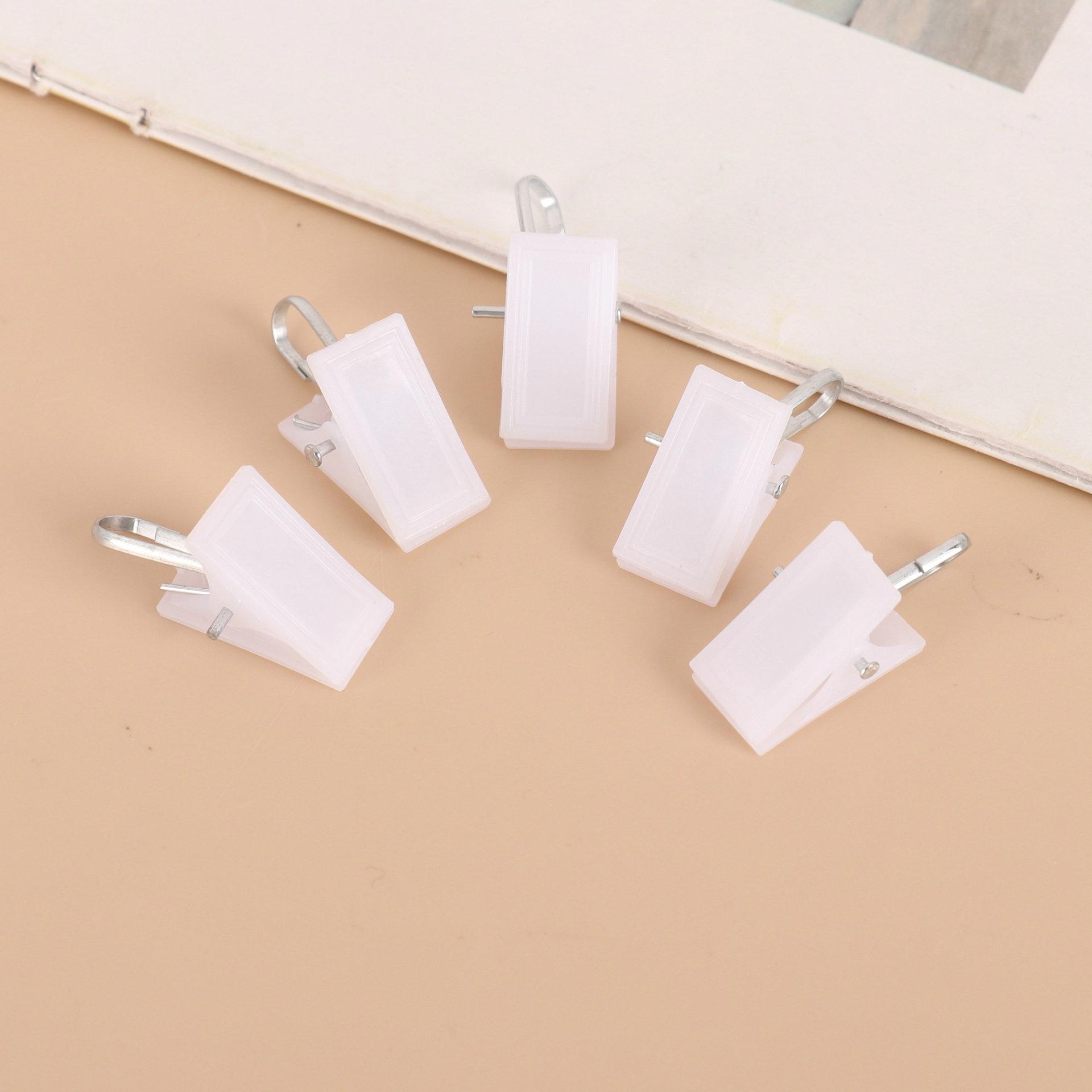 Cross-Border Supply Plastic Curtain White Clips with Hooks, Adjustable Ring Curtain Clips, Plastic Curtain Clips
