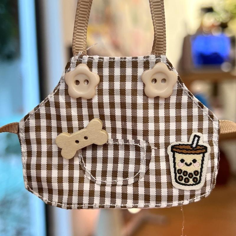 Milk tea cup brown plaid apron