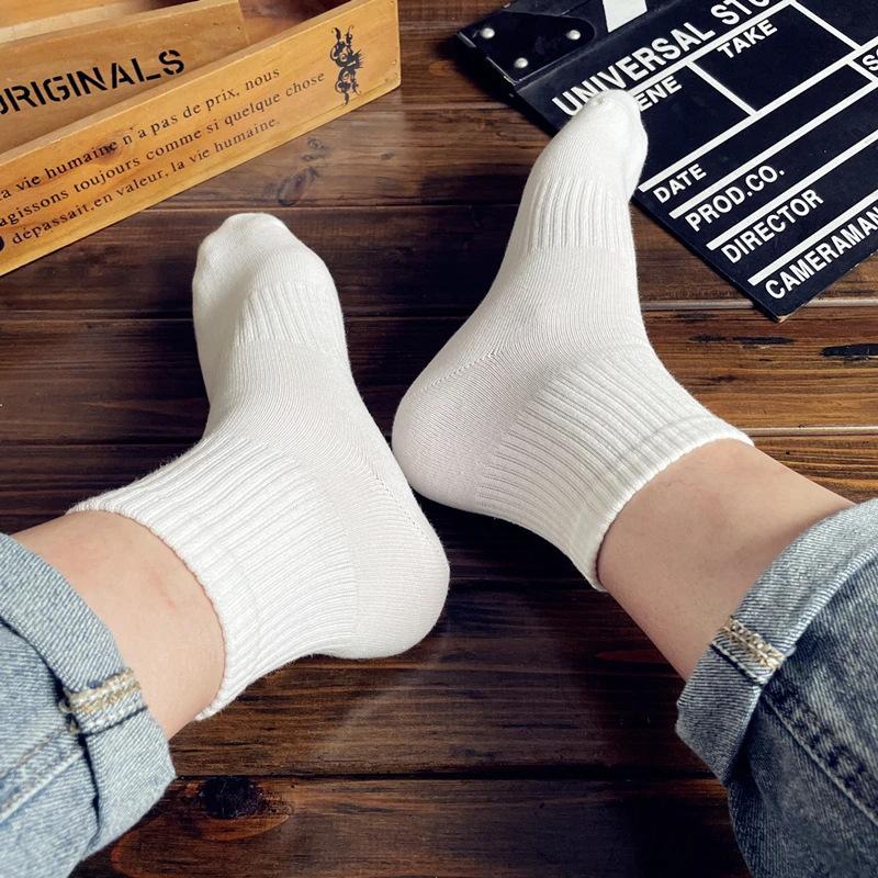 100% Pure Cotton Xinjiang Cotton Socks, Men's and Women's Sports Socks, Black and White Solid Color, Spring and Autumn, All-Season, Student Couple Anti-Odor Short Socks thumbnail 2