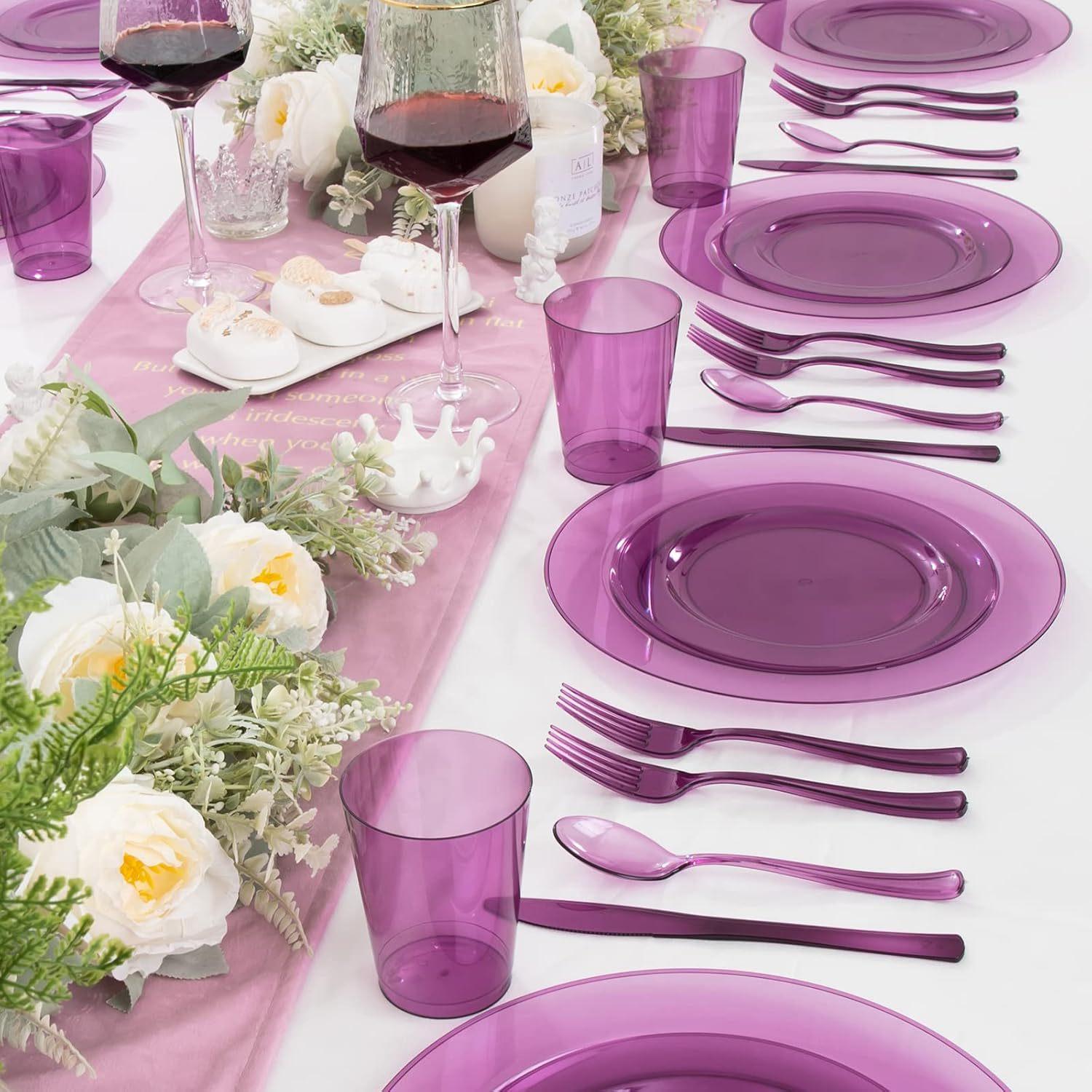 Colorful Transparent Colorful Series Party Banquet Dinner Plastic Disposable Cutlery, Forks, Spoons, Plates, Cups and Tableware Sets thumbnail 2