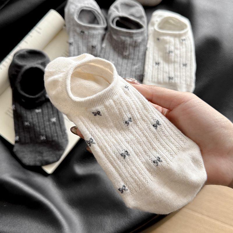 2025 Trending Spring and Summer Mesh Bow Invisible Socks Seamless Versatile Korean Style Dongdaemun Non-Slip Boat Socks Thin Cotton