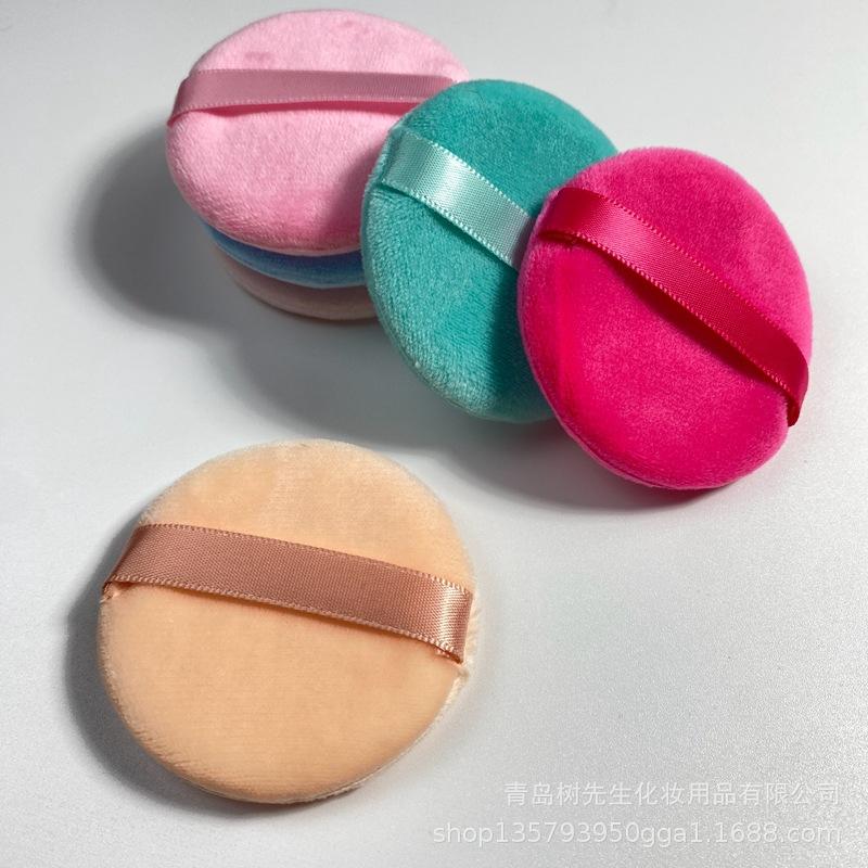 Round fan-shaped powder puff cotton powder puff flocking super soft Velvet crystal velvet short hair powder puff factory direct wholesale
