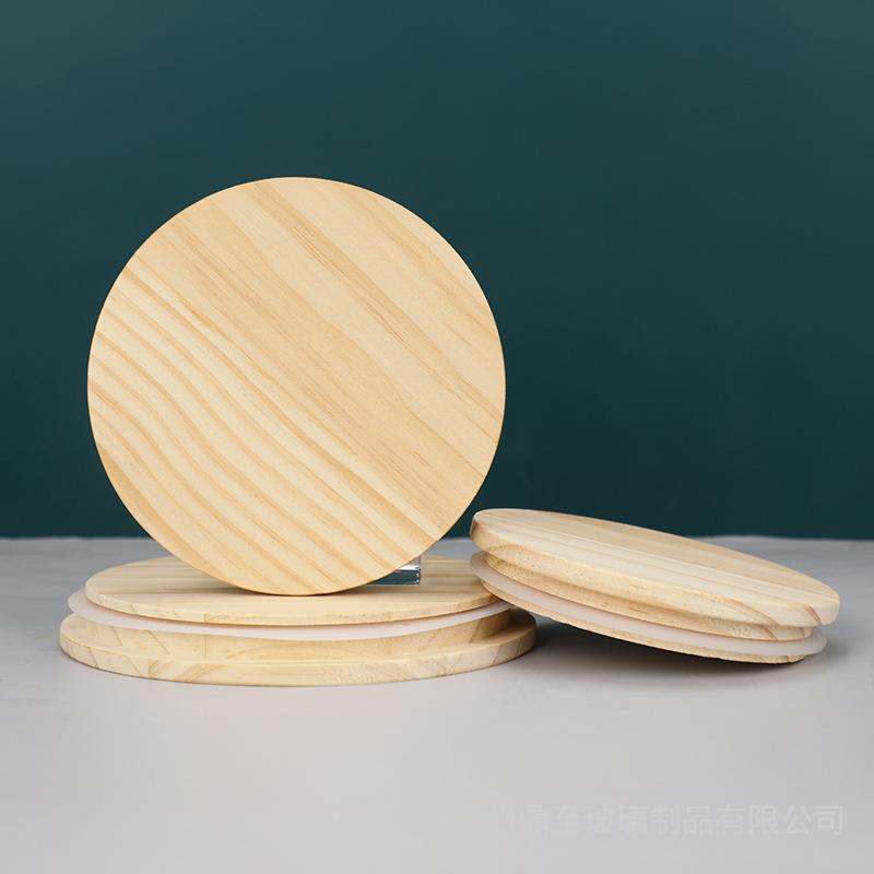 Handmade Wax Container Candle Holder Cup Lid Candle Cup Pine Bamboo Wood Lid with Silicone Ring Sealing Lid Factory Wholesale thumbnail 3