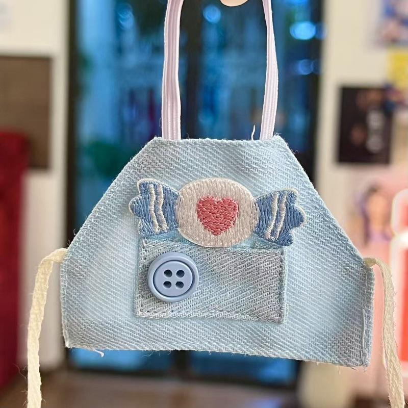 Blue button embroidered apron