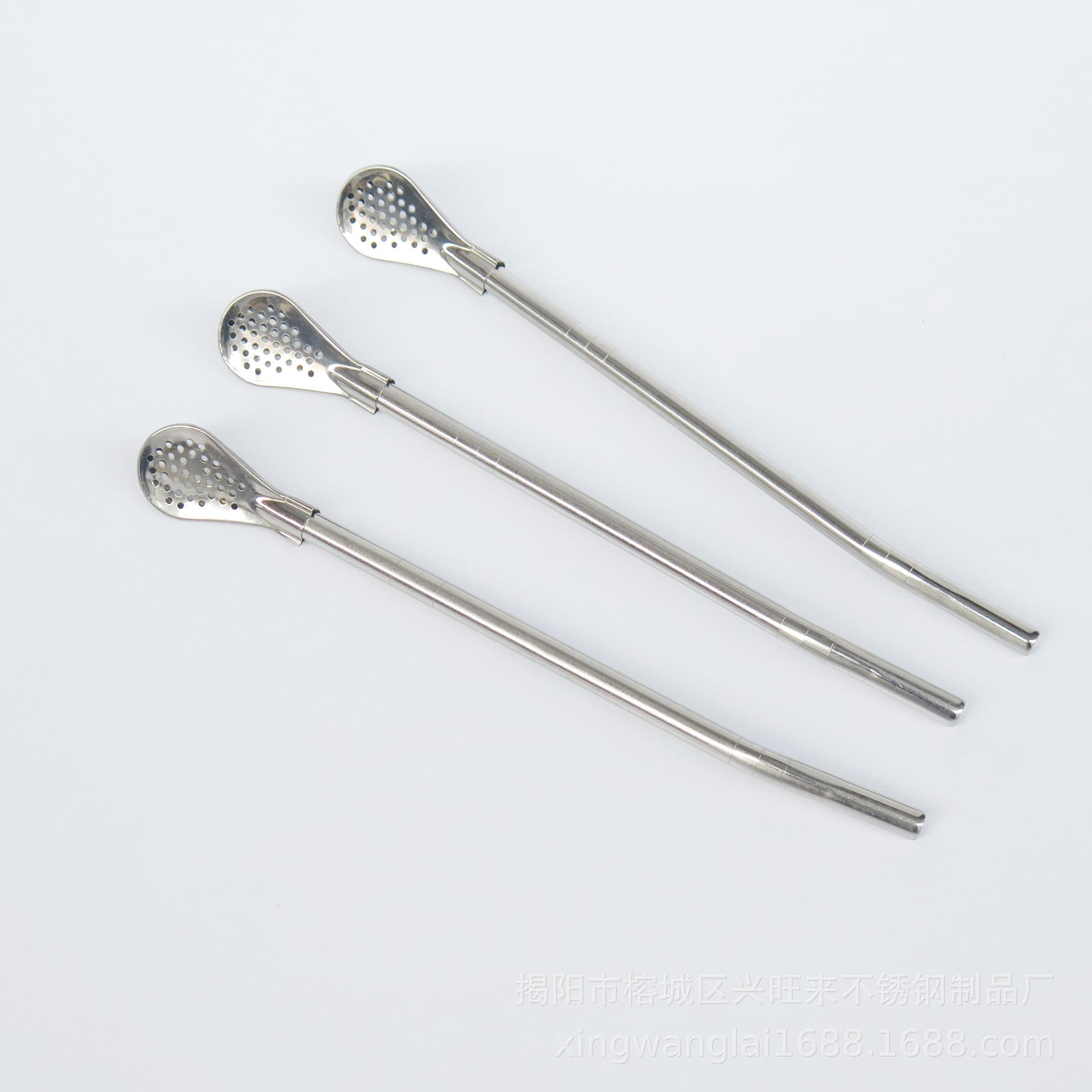 Factory Direct supply 304 stainless steel straw spoon beverage milk tea coffee spoon drinking pipe cross-border color metal Madai