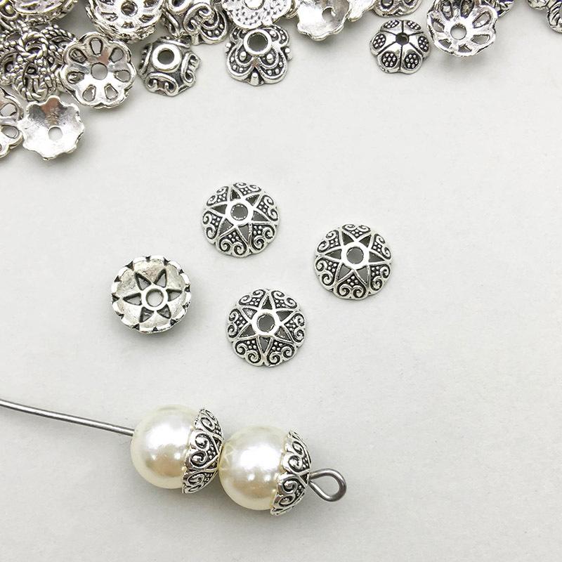 1 ancient silver flower-shaped flower cap 8*8mm-0.3g-16324