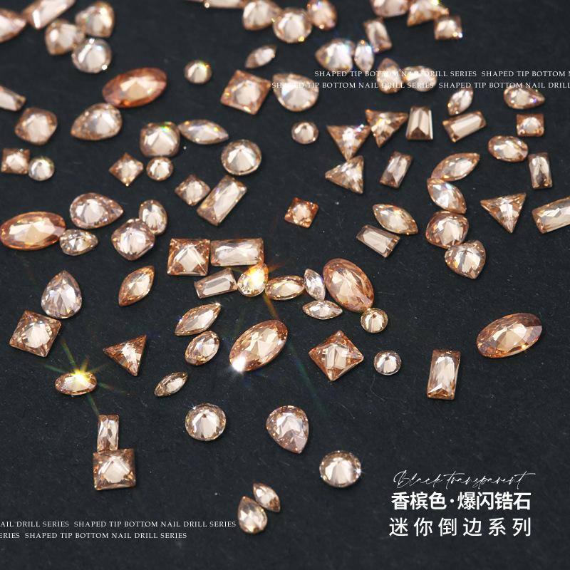 Boutique champagne zircon nail drill flash mini small size flat bottom drill mixed horse eye nail jewelry wholesale thumbnail 2