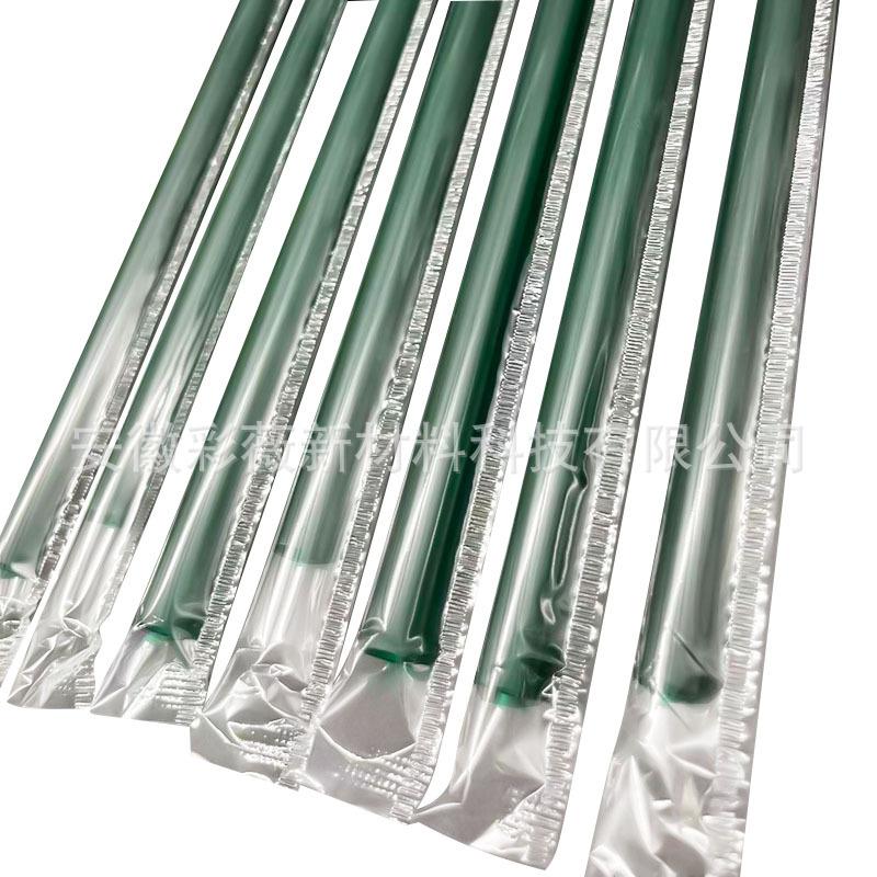 Caiwei Customized Disposable Pp Straws 23/20*0.8cm Medium Thick Dark Green Flat Mouth Straws Small Packaging Customization thumbnail 5