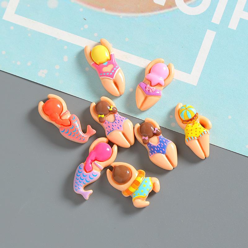 Cartoon Swimming Villain Swimsuit Girl Resin Accessories Handmade DIY Hair Accessories Hole Shoe Buckle Hairpin Jewelry Accessories thumbnail 2
