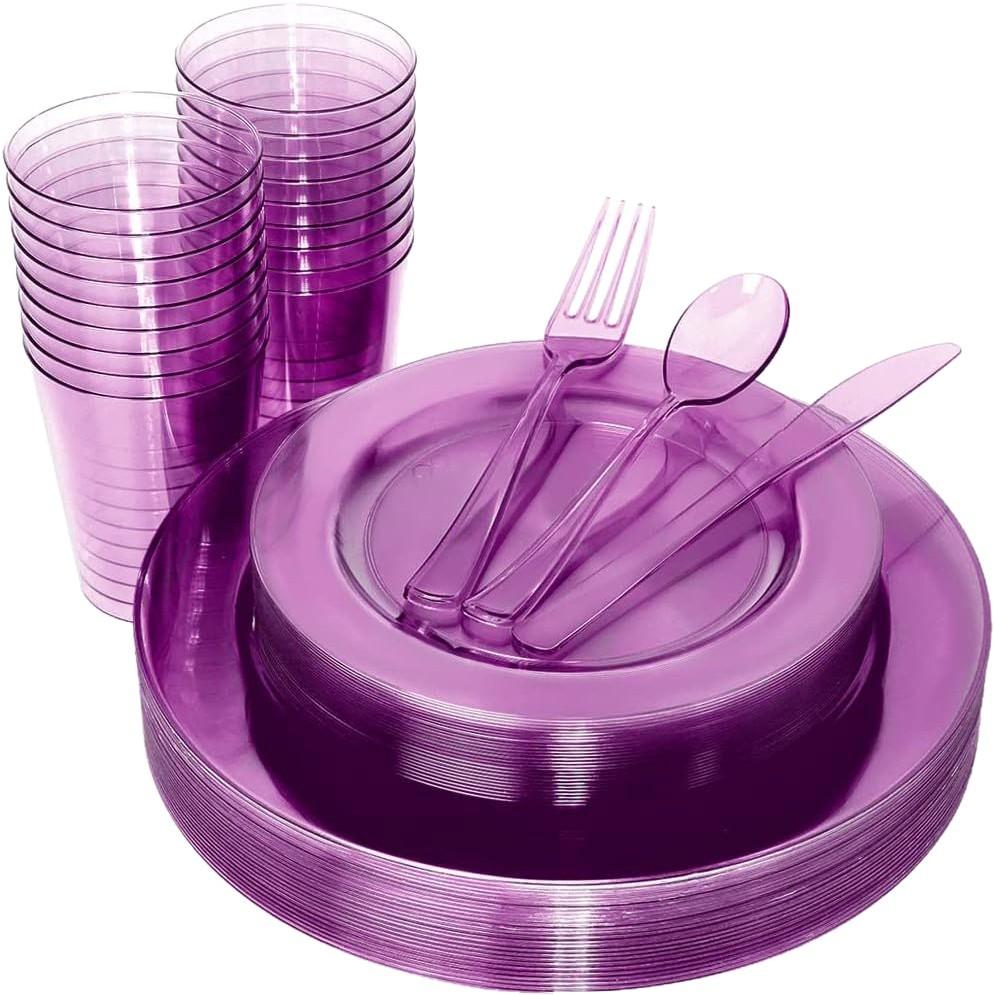 Colorful Transparent Colorful Series Party Banquet Dinner Plastic Disposable Cutlery, Forks, Spoons, Plates, Cups and Tableware Sets thumbnail 5
