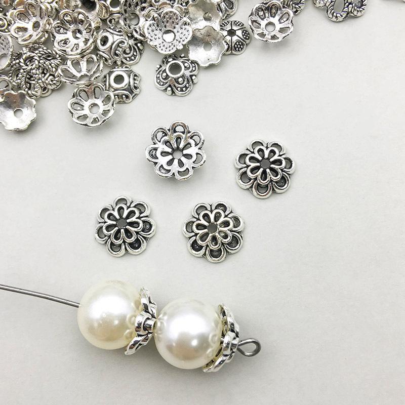 1 ancient silver hollow flower flower cap 9*9mm-0.4g-16326