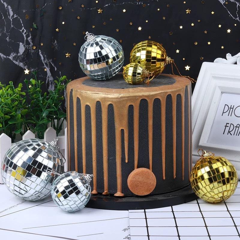 Cross-Border Christmas Glass Mirror Ball Pendant Reflective Disco Laser Ball Bar Baking Cake Decoration Plug-In