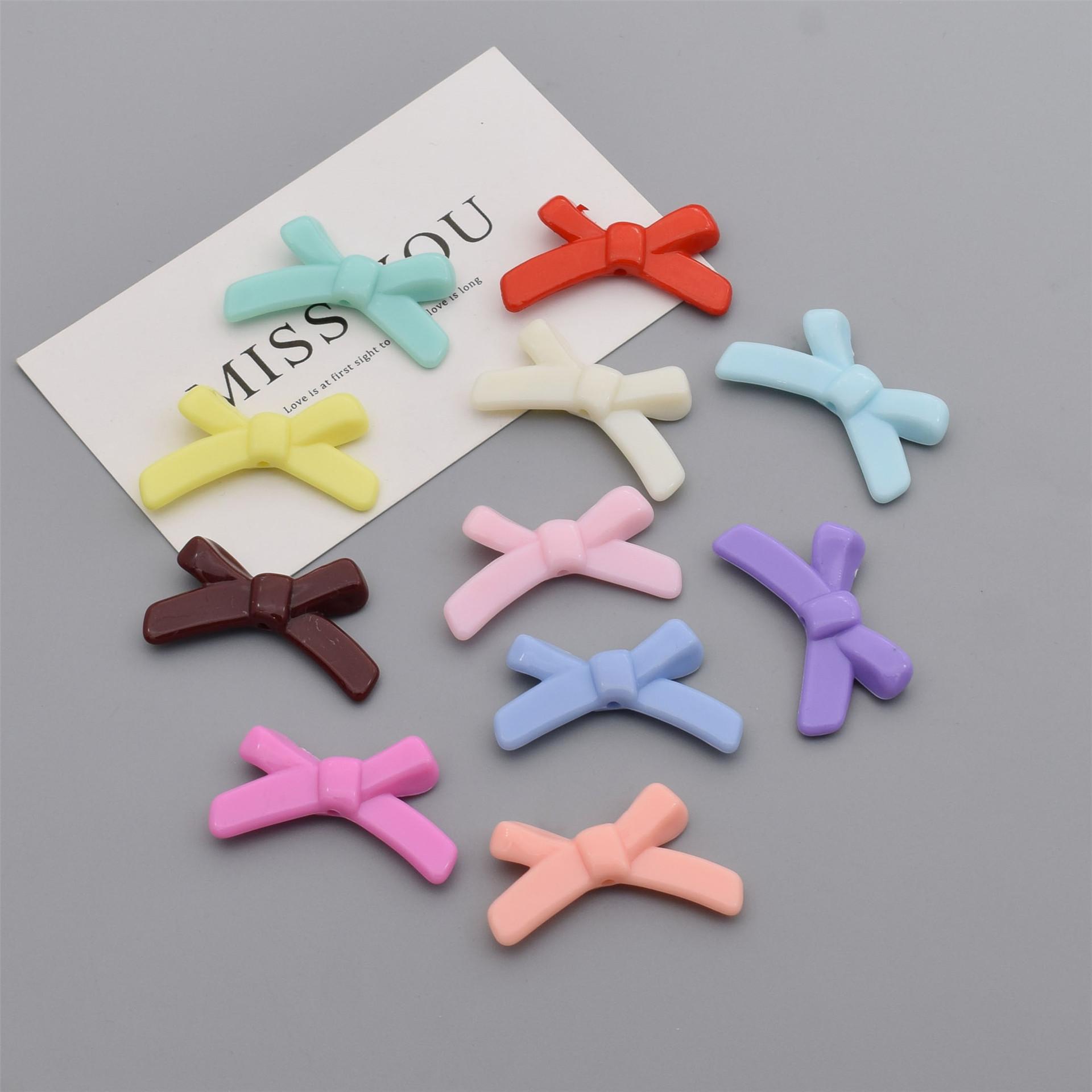 Acrylic Solid color straight hole bow tie beads DIY jewelry accessories beaded mobile phone chain decorative pendant material