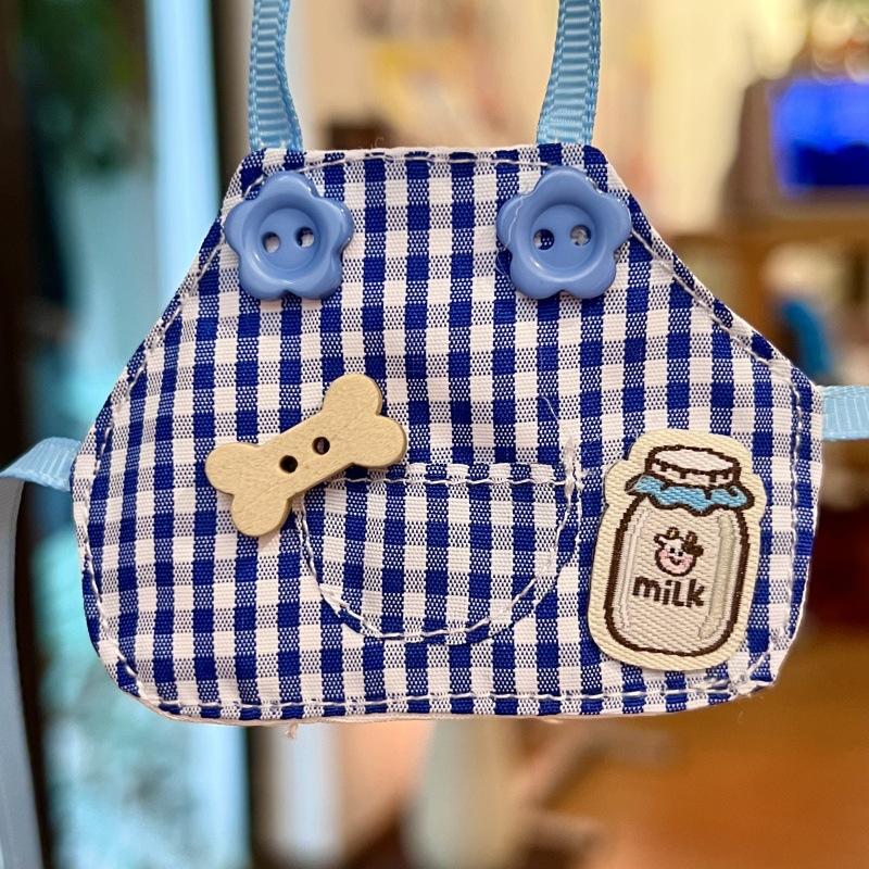 Milk bottle blue plaid apron