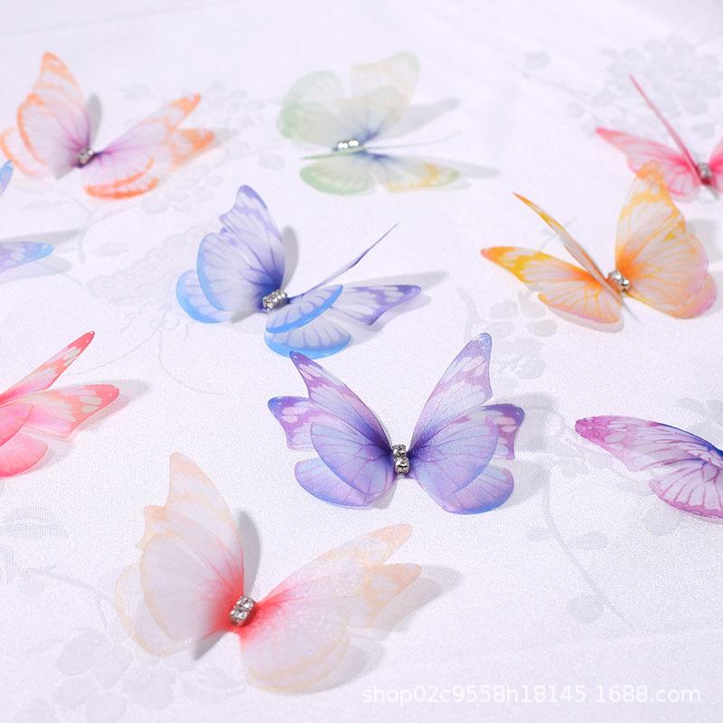 (Full Price) New 5cm Double-Layer Three-Dimensional Tulle Butterfly Wings Handmade DIY Ancient Style Hairpin Accessories Needle Materials thumbnail 2