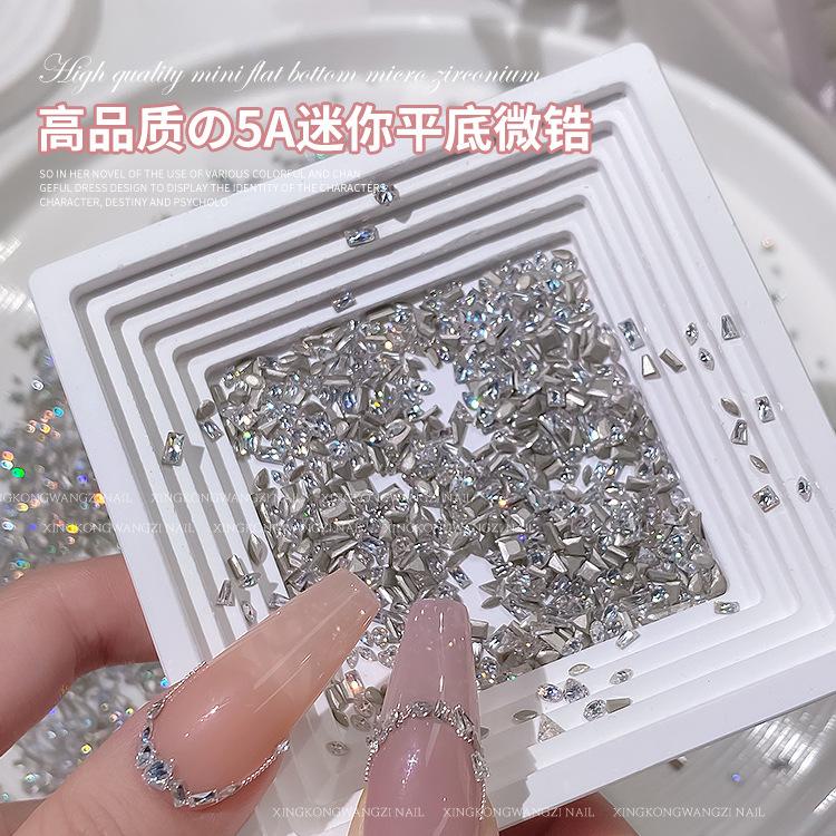 Explosive Flat-Bottom Zircon Nail Art Decorations, White Mini Small Inverted-Edge Flat-Bottom Irregular Marquise Nail Zircon Mixed Pack