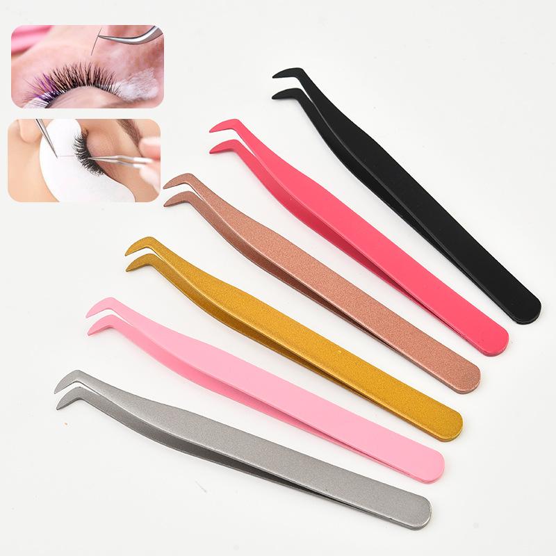 Stainless Steel Non-Stick Cross-Border Eyelash Grafting Eyelash Tweezers Stainless Steel Tweezers Beauty Tools Flowering Gold Feather