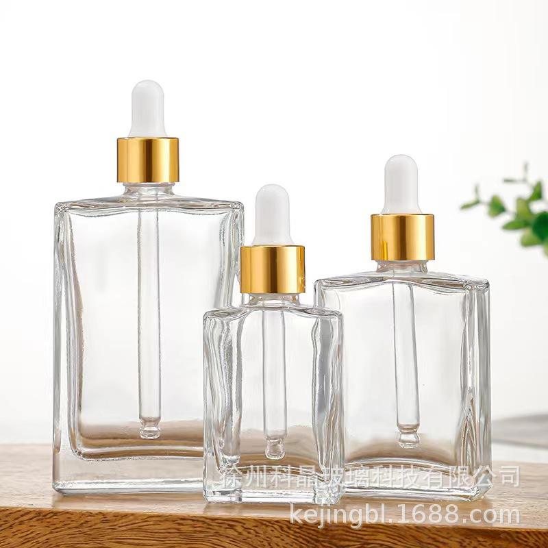Batch Flat Square Transparent Glass Essential Oil Dropper Bottle Perfume Moisturizing Spray Bottle Cosmetic Skin Care Products Sample Bottles thumbnail 4