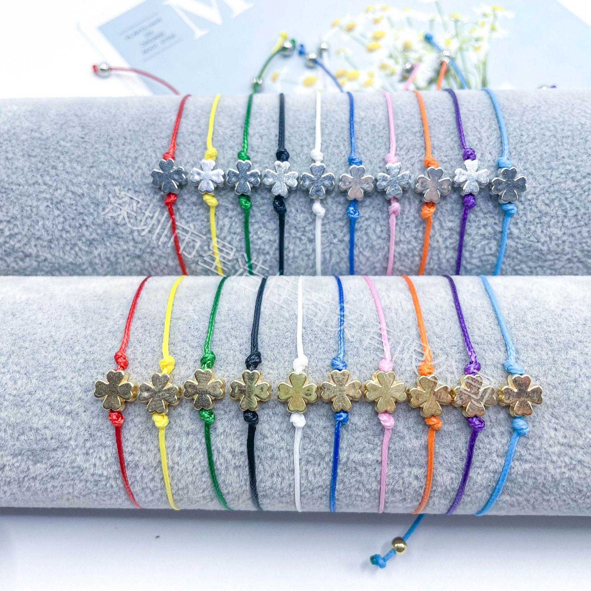 Cross-border New European and American Personality Four-leaf Clover Hand Rope Irish Festival Hand-woven Pull-out Bracelet Bracelet