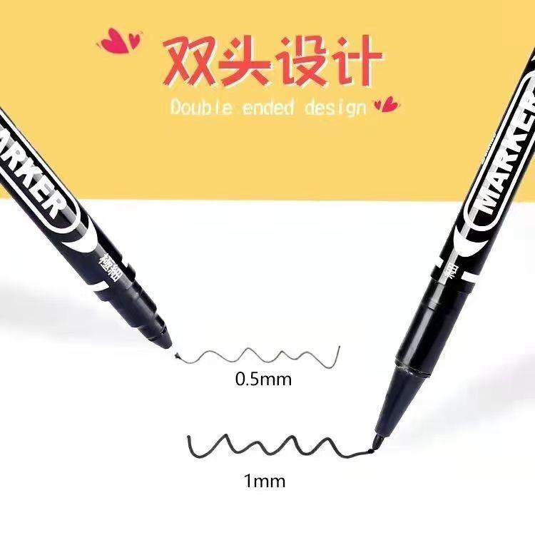 Small double-headed marker oily 120 black quick-drying marker large capacity art painting Gouxianbi wholesale thumbnail 2