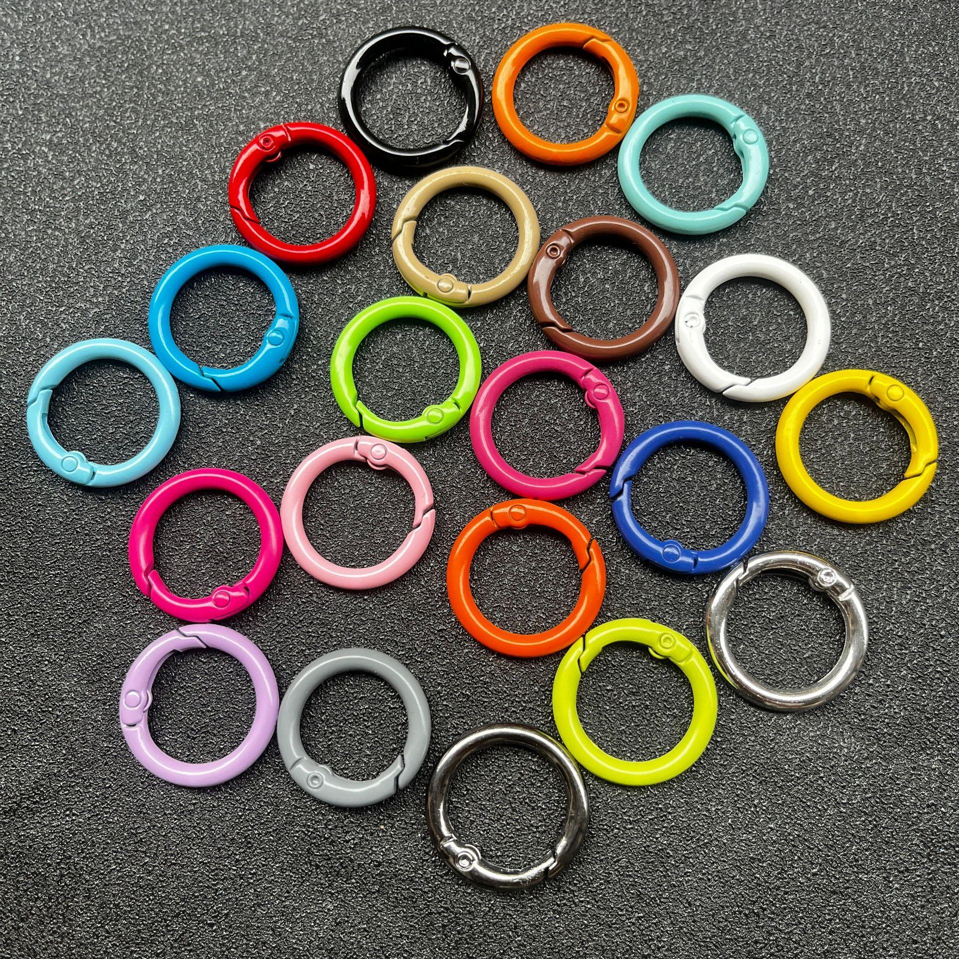 Zinc Alloy Round Keychain DIY Luggage Accessories Open Circle Spring Buckle Colorful Spray-Painted Spring Ring