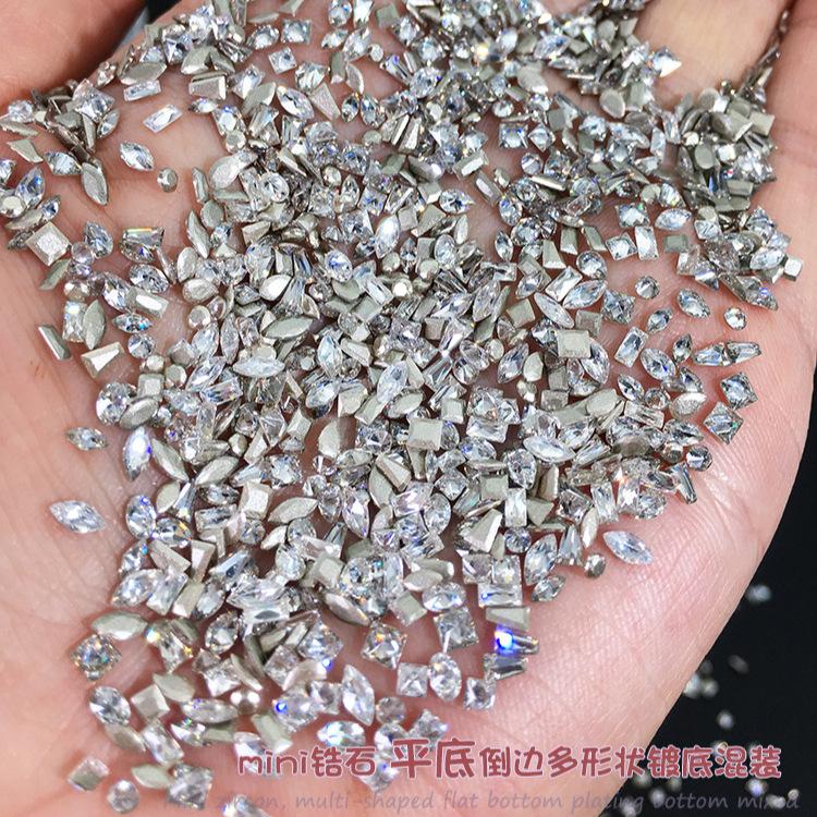 Explosive Flat-Bottom Zircon Nail Art Decorations, White Mini Small Inverted-Edge Flat-Bottom Irregular Marquise Nail Zircon Mixed Pack thumbnail 4