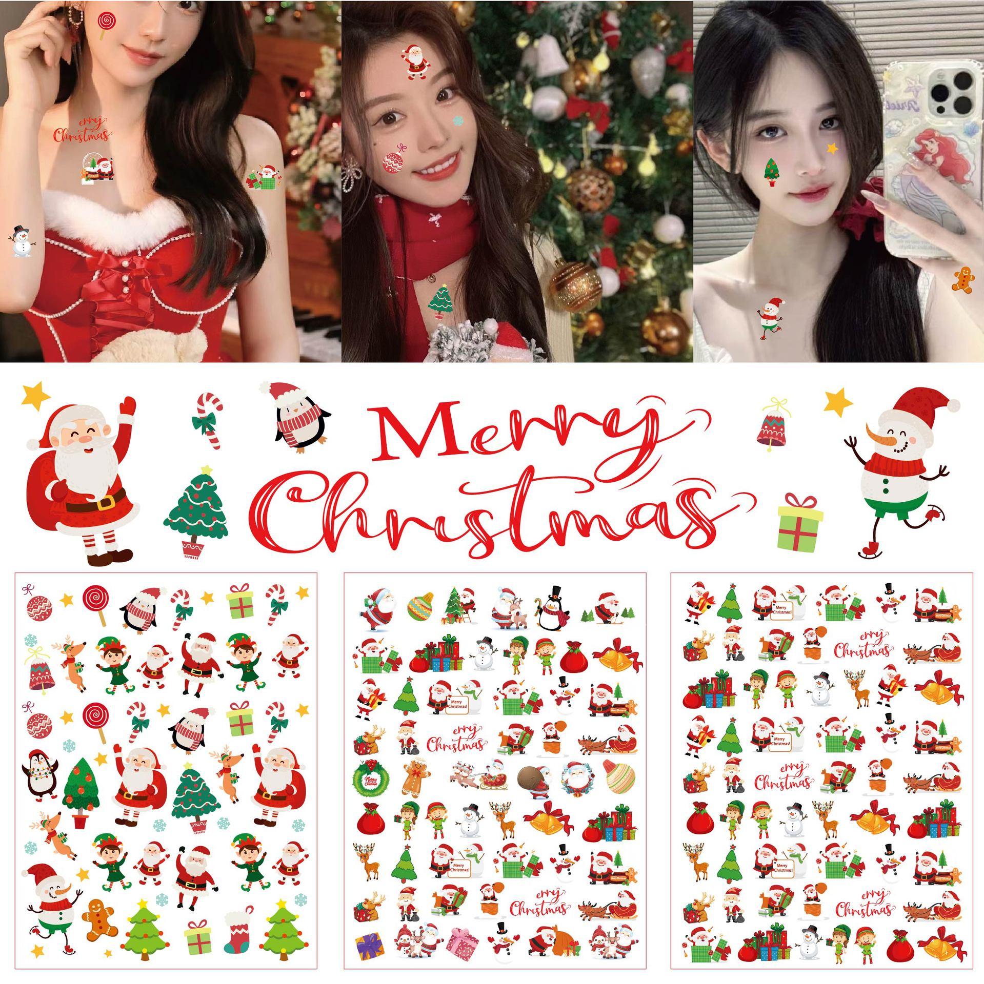 in stock Cross Border New Christmas Tattoo Sticker Children Cartoon Party Face Sticker Elk Tattoo Big Size Sticker