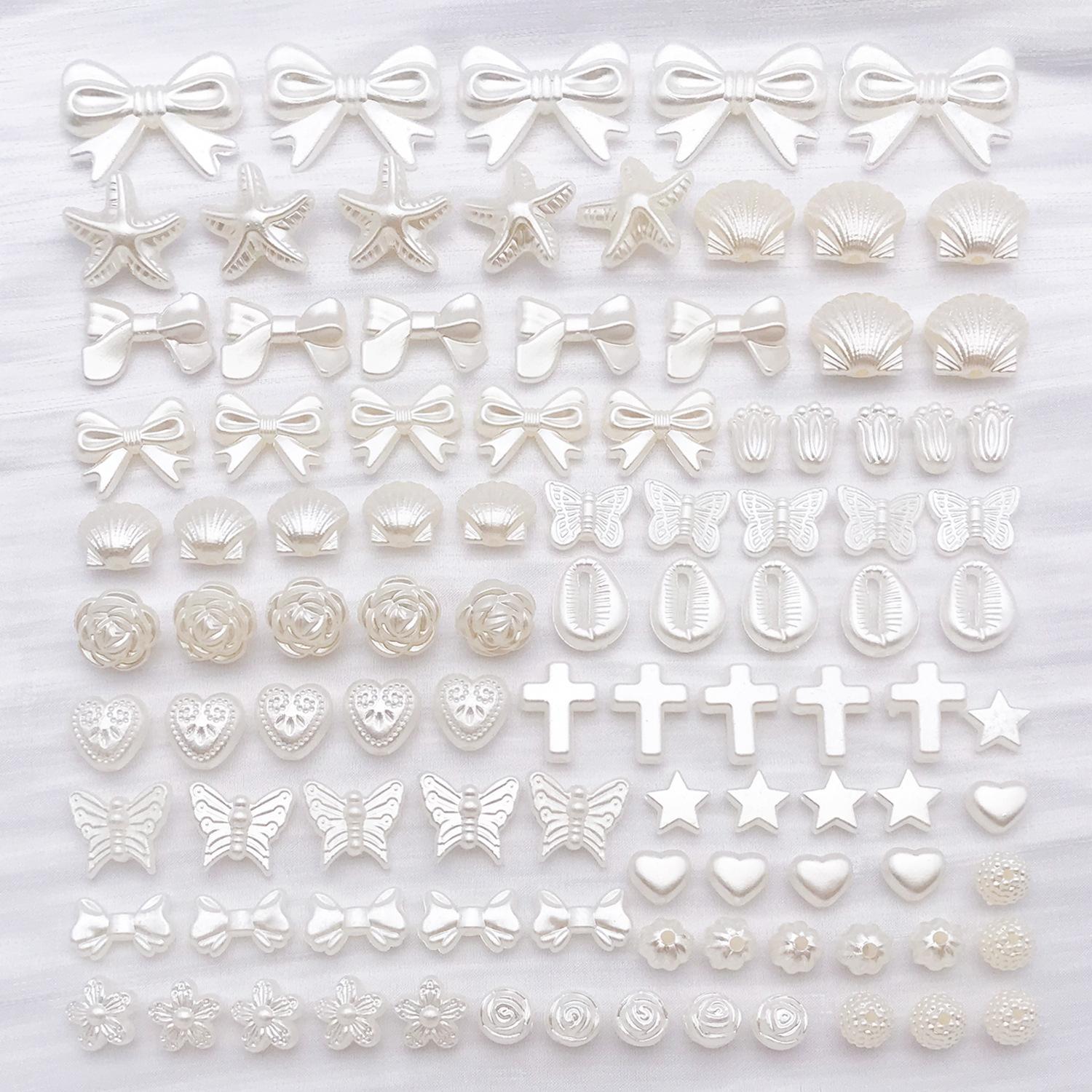 Off-White Abs Imitation Pearl Jewelry Spacer Beads, Bow Flower DIY Necklace Beading Accessories