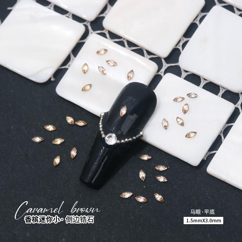 Boutique champagne zircon nail drill flash mini small size flat bottom drill mixed horse eye nail jewelry wholesale thumbnail 3