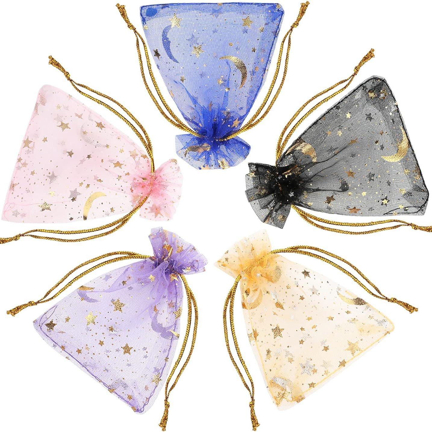Spot Mesh Bag Cosmetic Bag Hot Stamping Star Moon Drawstring Bag Organza Bag Gift Wedding Candy Bag