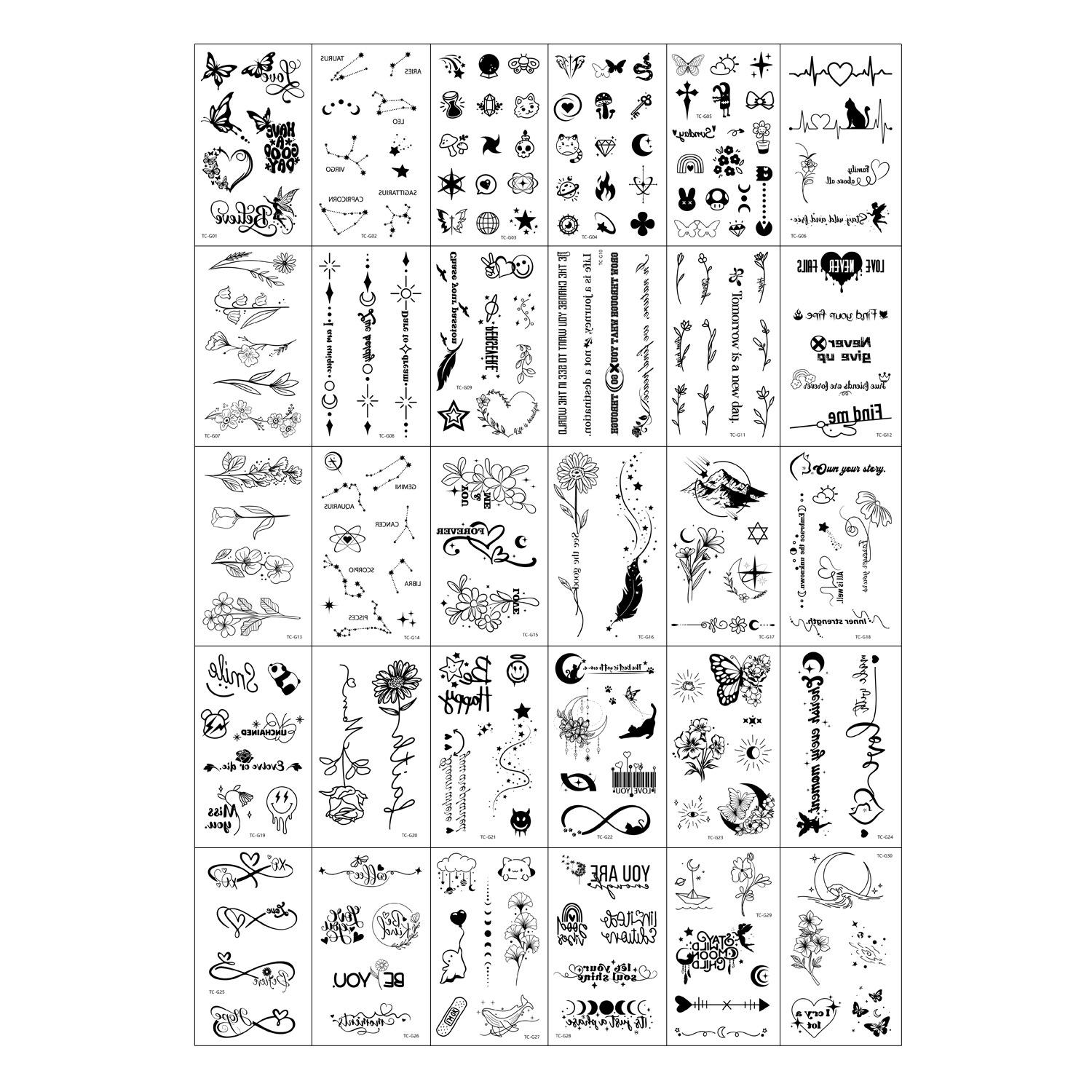 Cross-border New European and American Black and White Dark Tattoo Sticker Ins Butterfly Flower Sexy Female Simulation Small Fresh Tattoo Sticker thumbnail 5