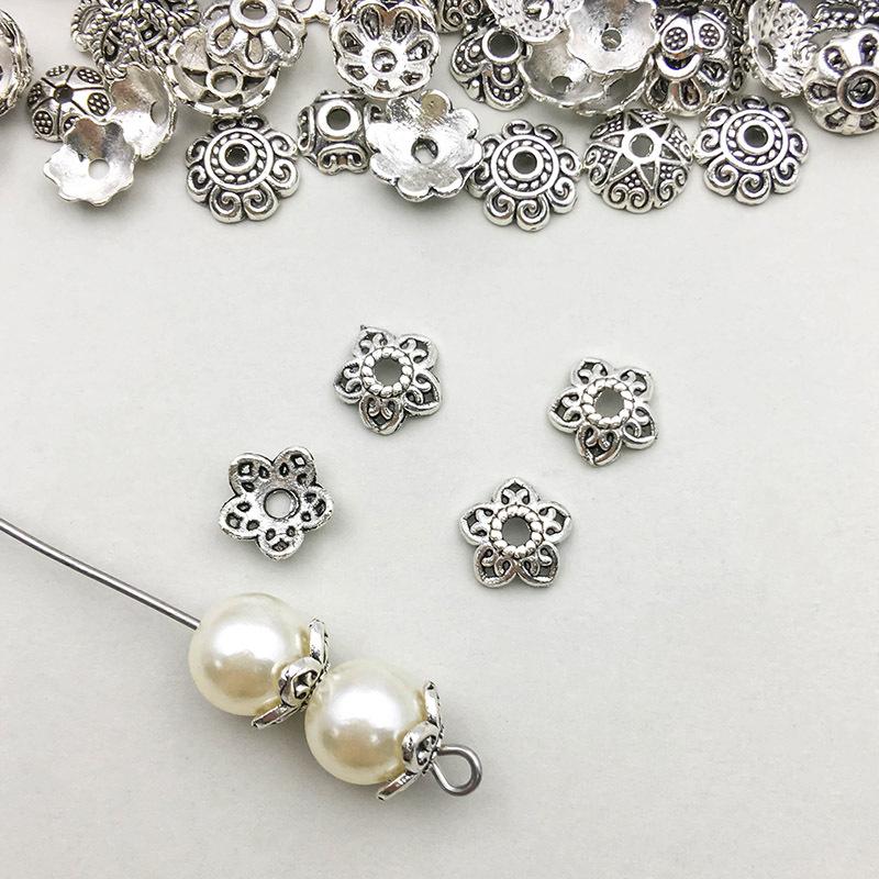 1 ancient silver flower flower cap 8*8mm-0.2g-16322