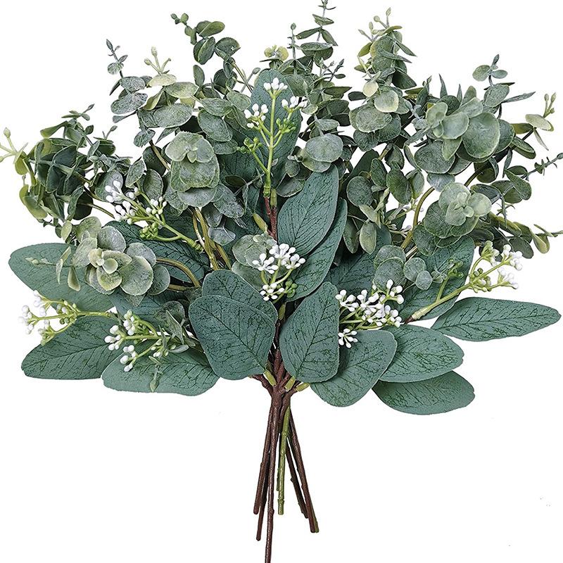 simulation eucalyptus cuttings cross-border short branch eucalyptus diy decoration with fruit leaves artificial green plant artificial flower
