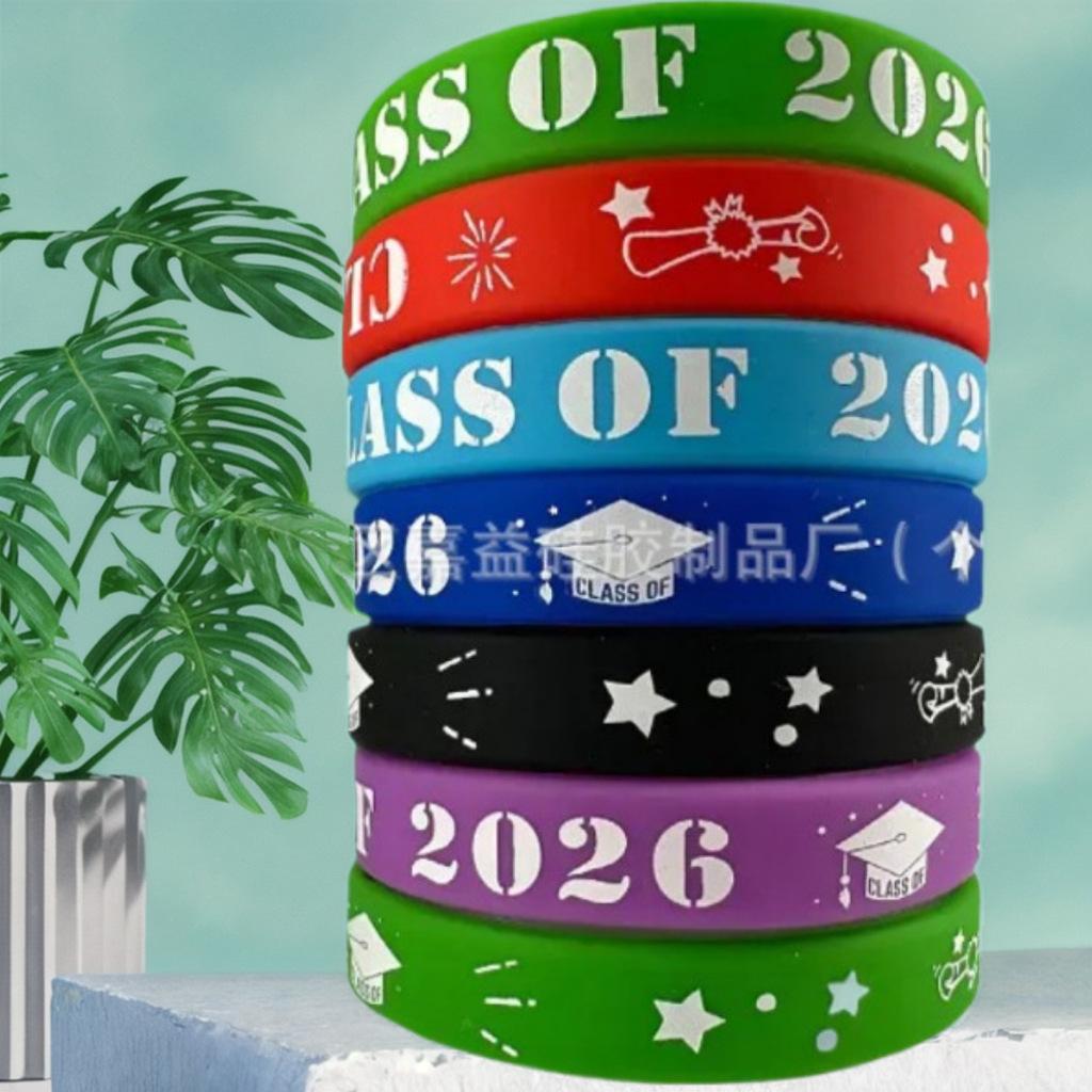 Cross-Border In-Stock Class of 2026 Graduation Season Silicone Bracelets European and American Student Themed Party Multi-Color Wristbands