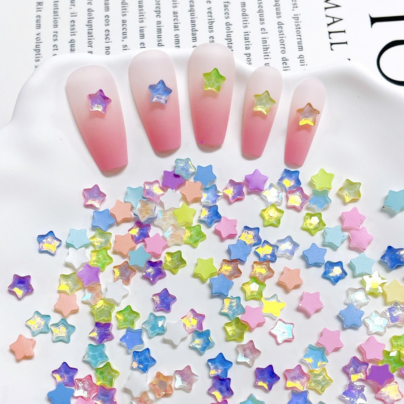 2023 New Macaroon Mocha Star Light Color Star Fat Starfish Nail Jewelry Flat Bottom Shaped Diamond Mixed Pack