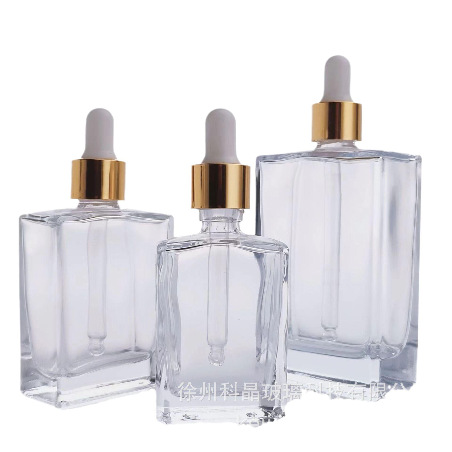 Batch Flat Square Transparent Glass Essential Oil Dropper Bottle Perfume Moisturizing Spray Bottle Cosmetic Skin Care Products Sample Bottles thumbnail 5