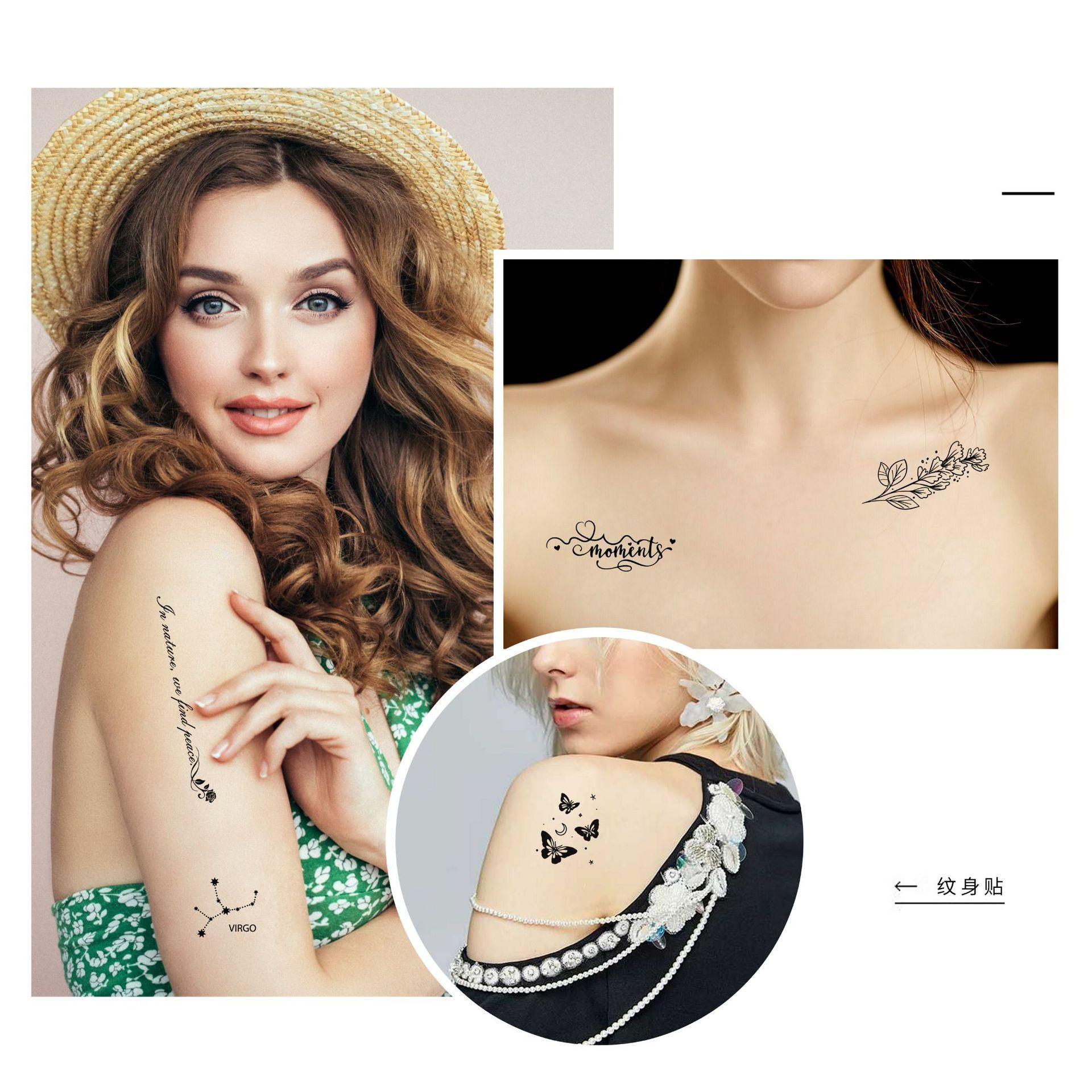 Cross-border New European and American Black and White Dark Tattoo Sticker Ins Butterfly Flower Sexy Female Simulation Small Fresh Tattoo Sticker thumbnail 3