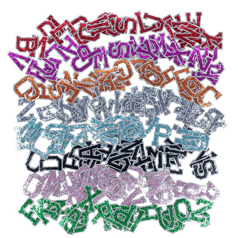 Colorful Arabic Numbers and English Letters Sequin Patches, Sequins, Reflective Cloth Stickers, Glitter Glitter Embroidery Stickers