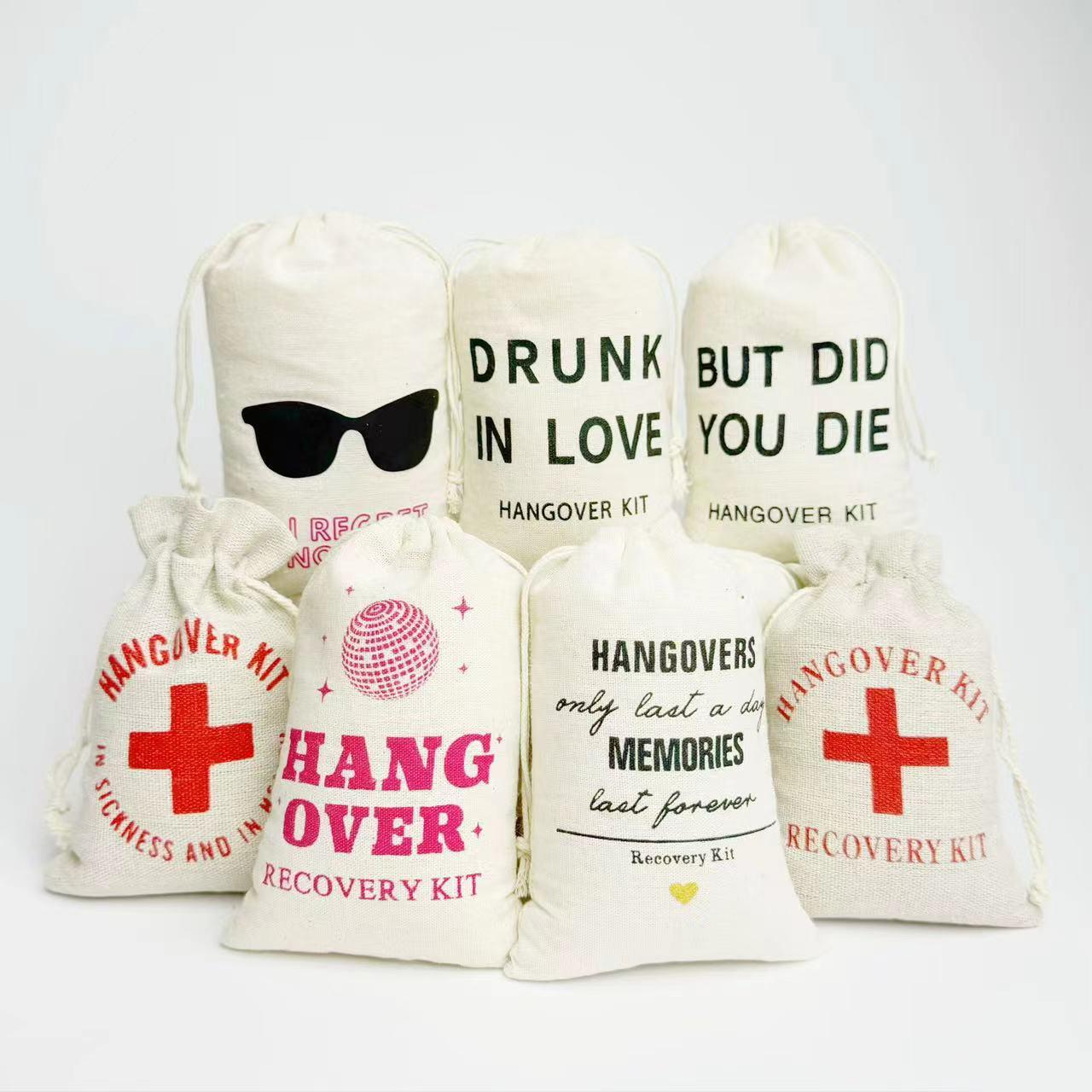 Red Cross hangover Kit cotton linen first aid packaging bag paty gift bag hangover Kit Bags