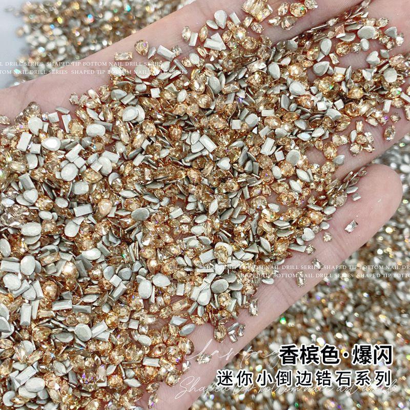 Boutique champagne zircon nail drill flash mini small size flat bottom drill mixed horse eye nail jewelry wholesale