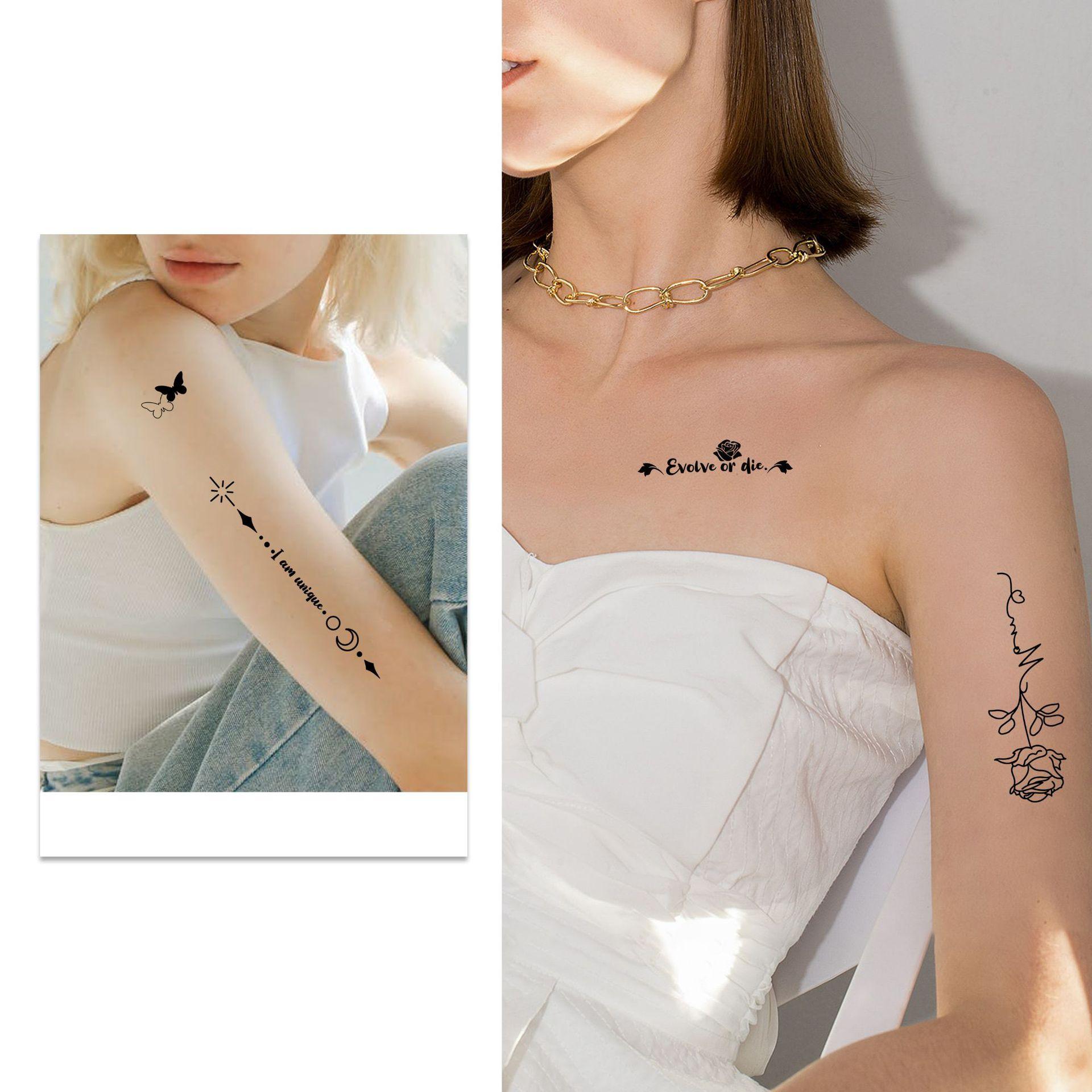 Cross-border New European and American Black and White Dark Tattoo Sticker Ins Butterfly Flower Sexy Female Simulation Small Fresh Tattoo Sticker thumbnail 2