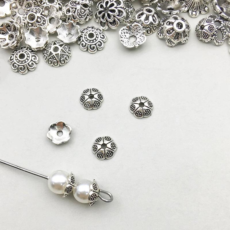 1 ancient silver polka dot flower cap 6*6mm-0.1g-16320