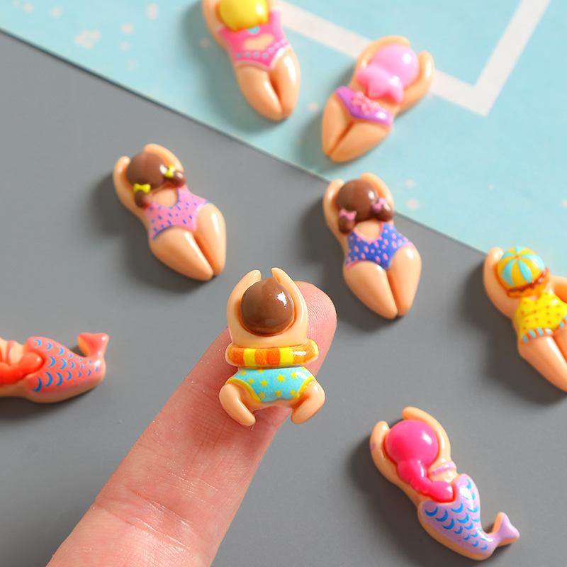 Cartoon Swimming Villain Swimsuit Girl Resin Accessories Handmade DIY Hair Accessories Hole Shoe Buckle Hairpin Jewelry Accessories - Image 1
